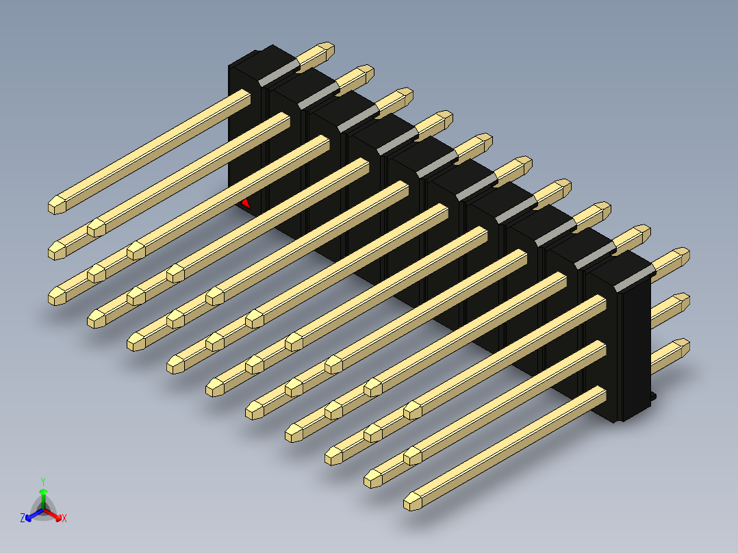 彩色公头100mil（2.54mm）系列-DS1021_black_3x10p_100mil_Type5_rev1.0正等轴测图