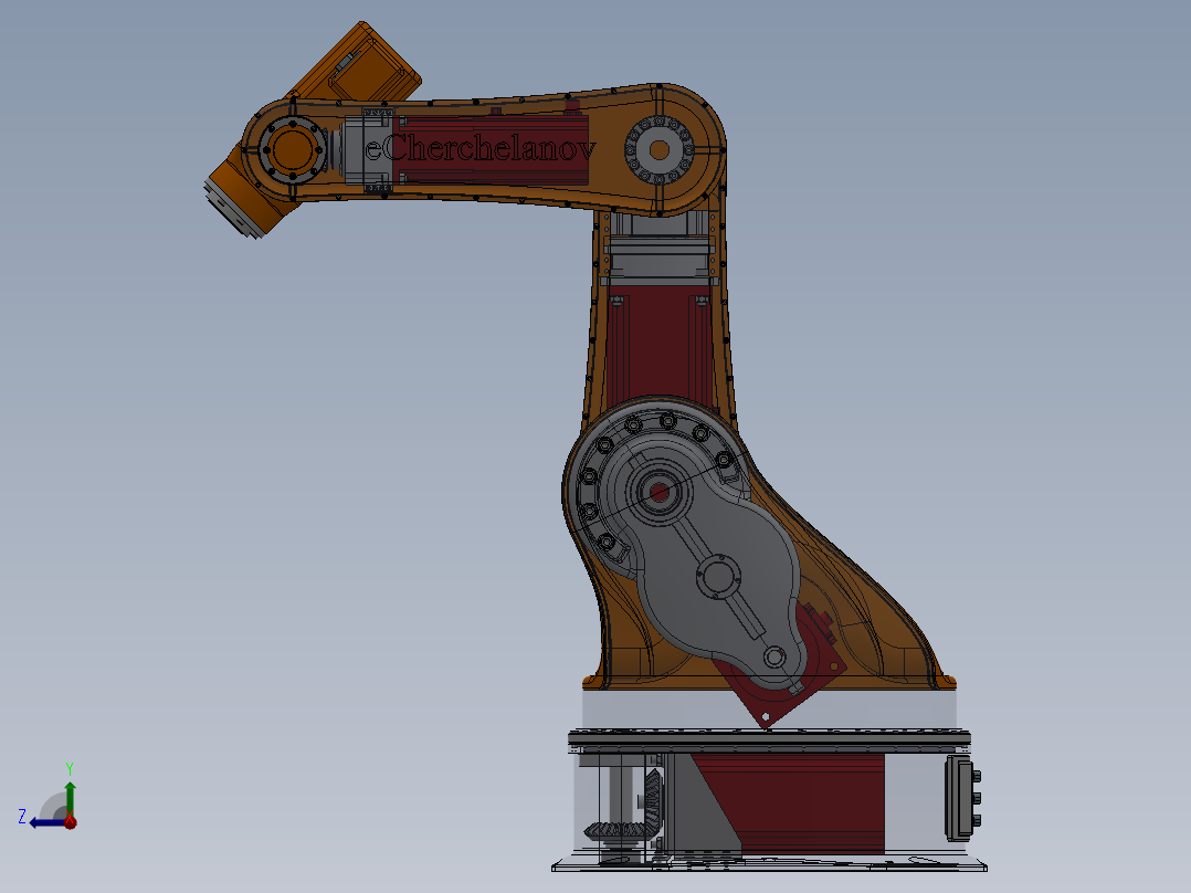 5轴工业机器人Solidworks设计附STP格式右视图
