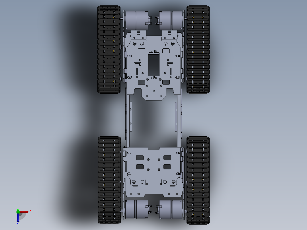 四轮履带坦克底盘模型俯视图