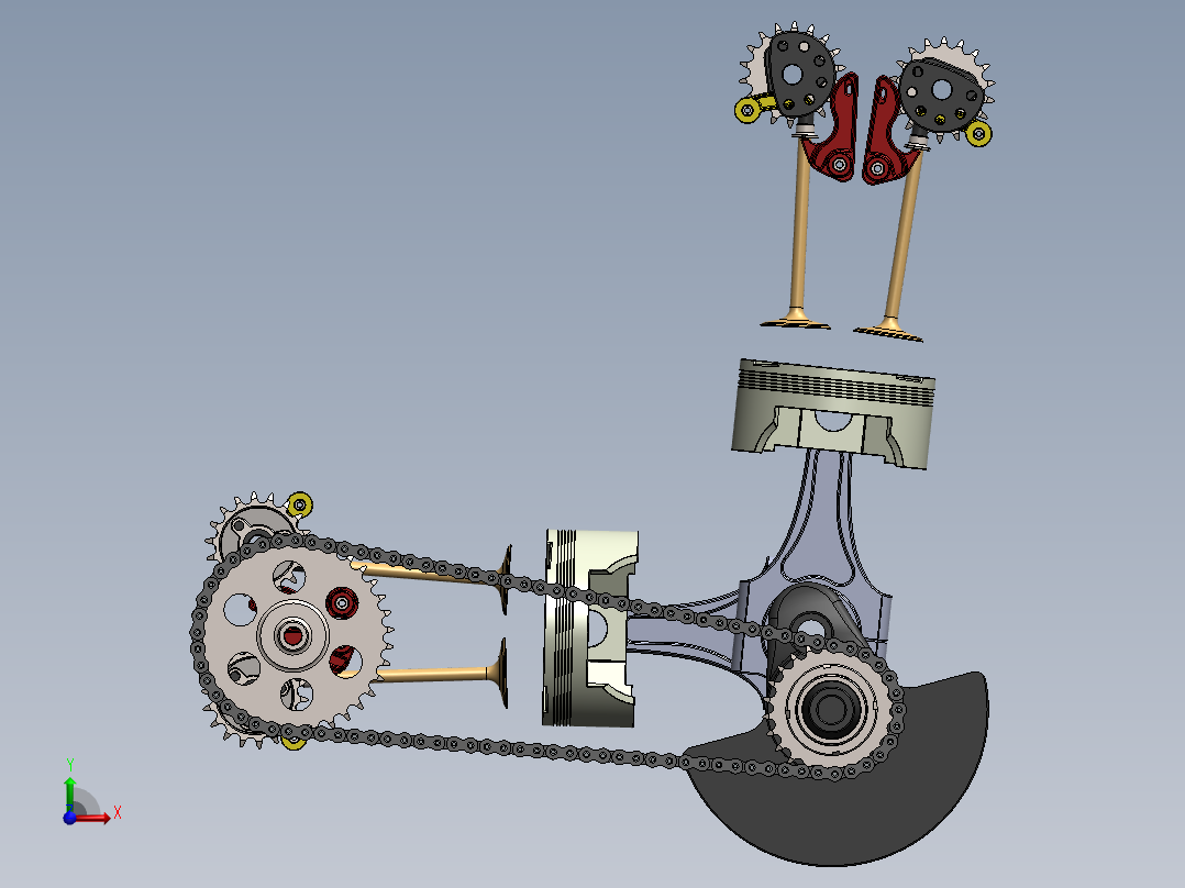 V型双缸摩托车发动机内部结构前视图