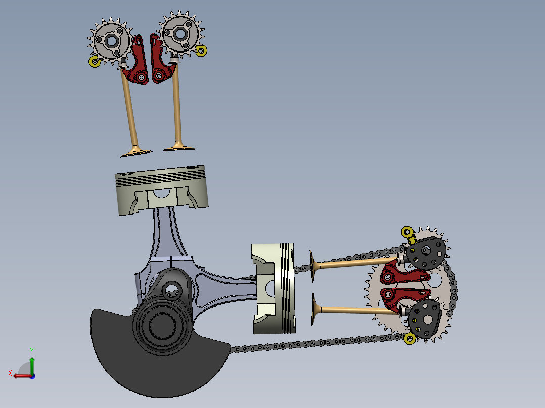 V型双缸摩托车发动机内部结构后视图