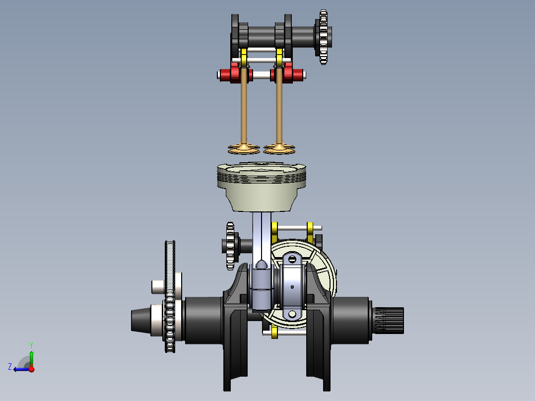 V型双缸摩托车发动机内部结构右视图