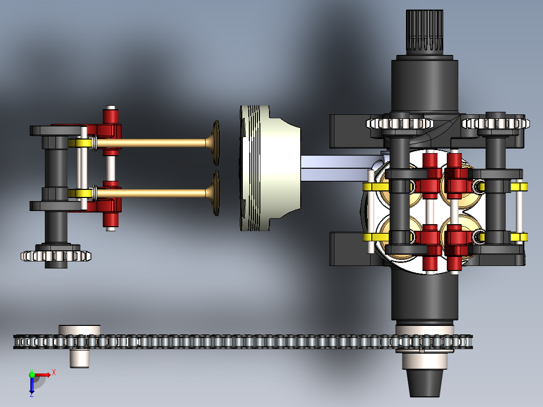 V型双缸摩托车发动机内部结构俯视图