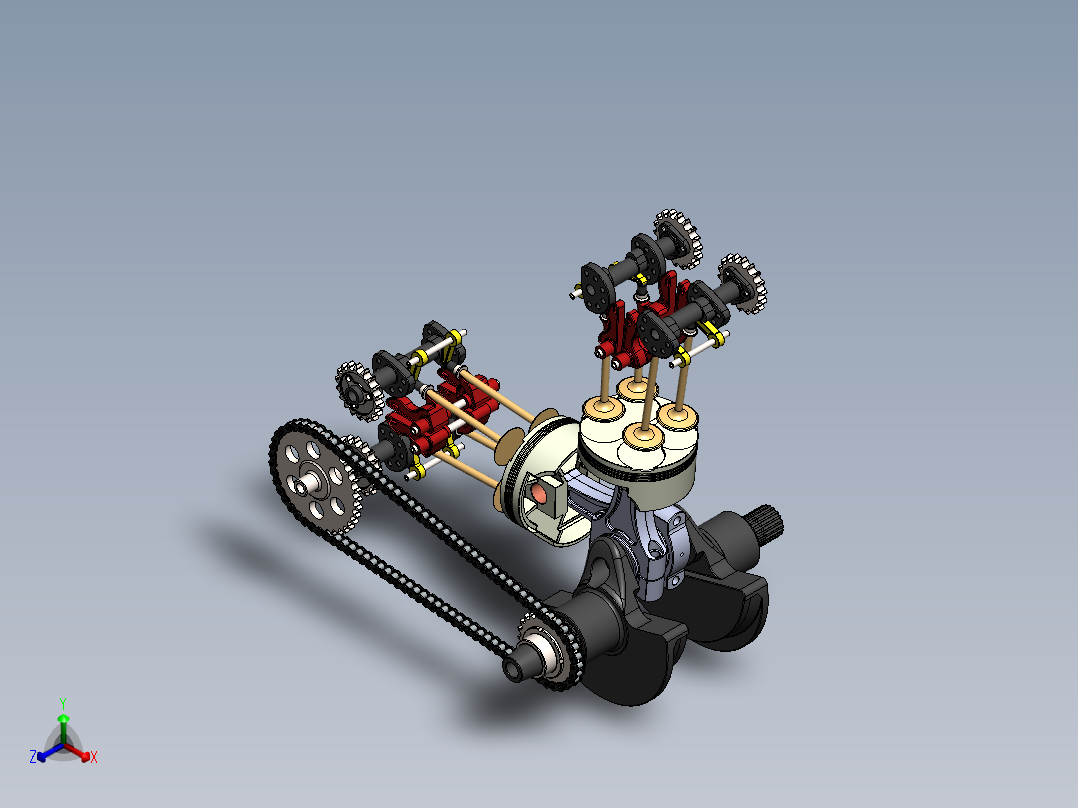 V型双缸摩托车发动机内部结构正等轴测图