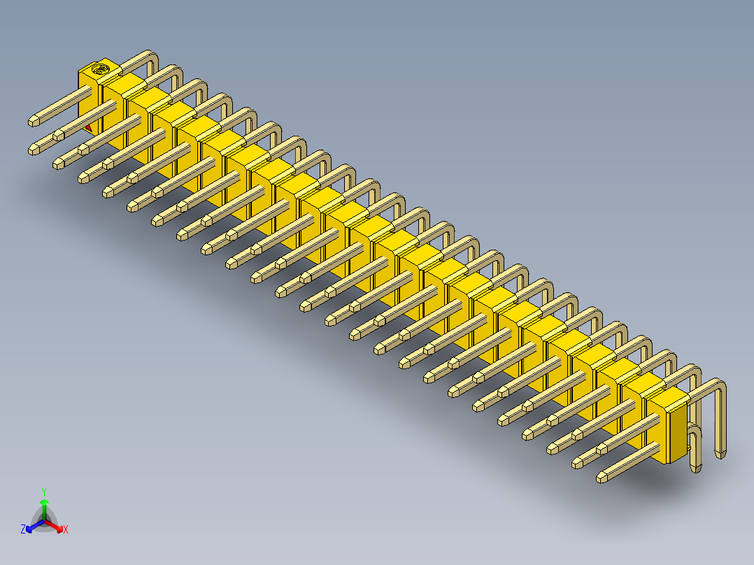 彩色公排针 100mil 2.54mm 系列-DS1022_yellow_2x24p_100mil_TypeD_rev1.0正等轴测图