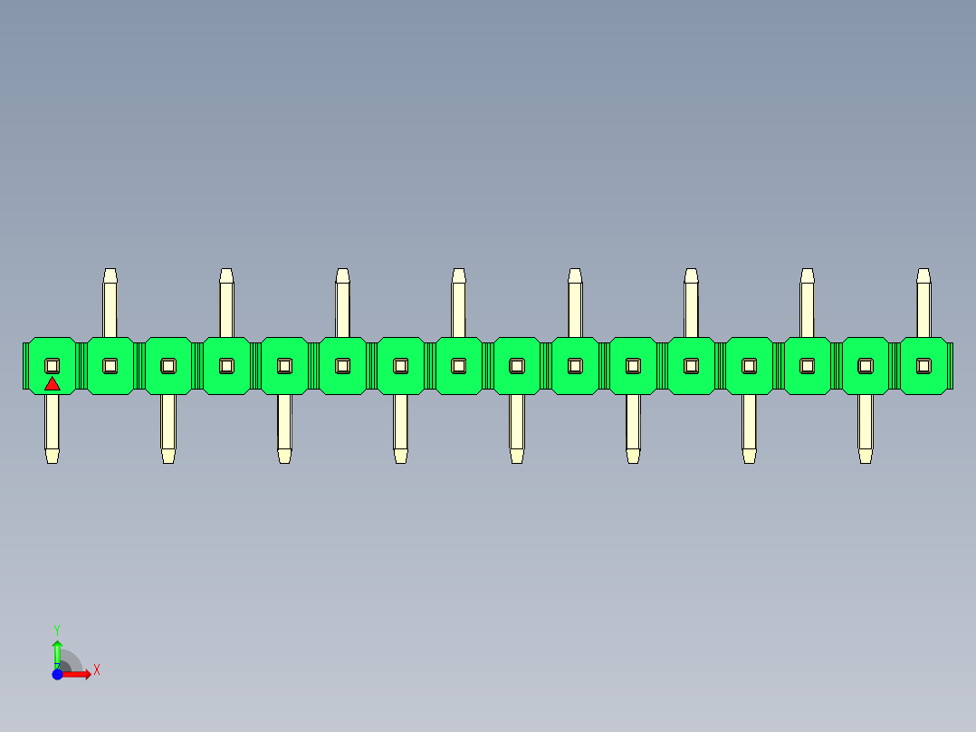 彩色公排针 100mil 2.54mm 系列-DS1022_green_16p_100mil_Type_SMT_R2_rev1.0前视图