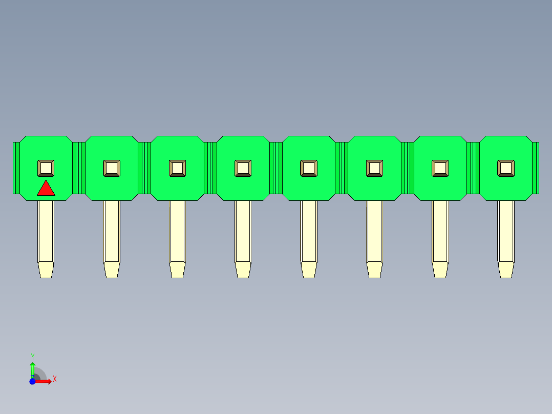 彩色公排针 100mil 2.54mm 系列-DS1022_green_1x08p_100mil_TypeD_rev1.0前视图