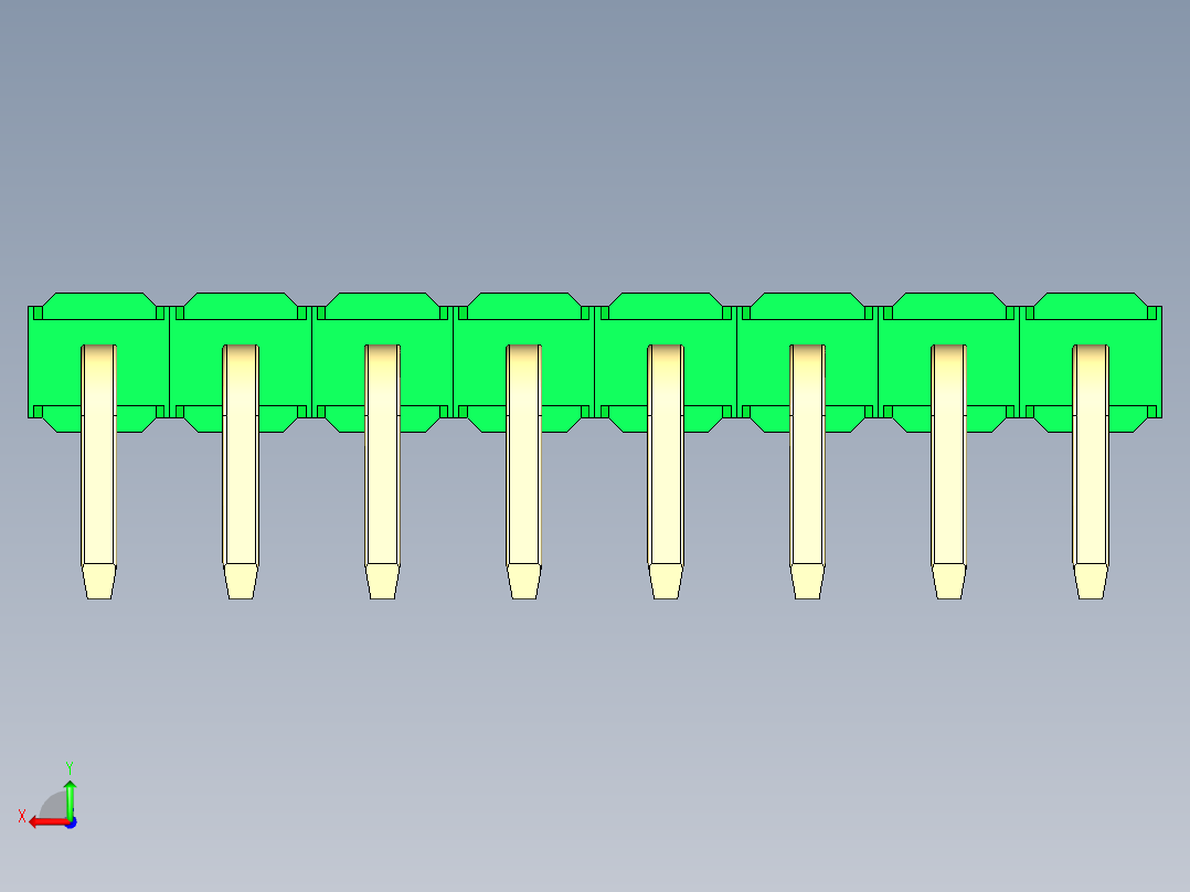 彩色公排针 100mil 2.54mm 系列-DS1022_green_1x08p_100mil_TypeD_rev1.0后视图