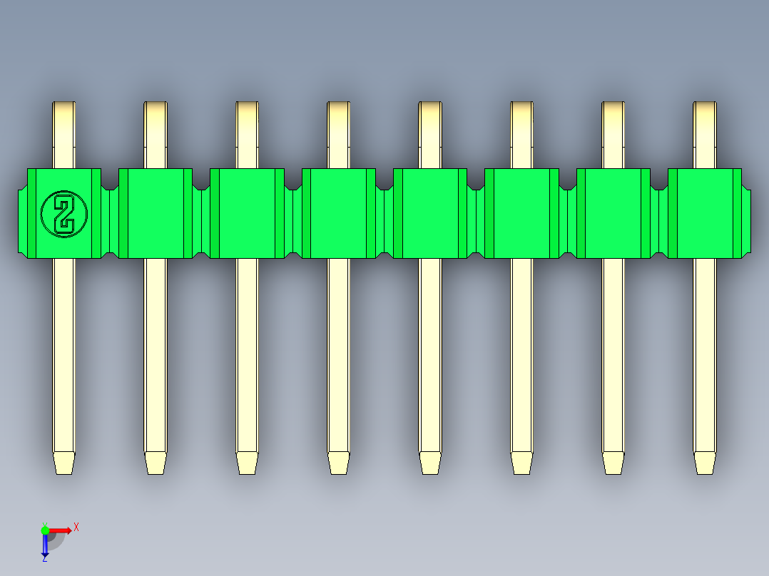 彩色公排针 100mil 2.54mm 系列-DS1022_green_1x08p_100mil_TypeD_rev1.0俯视图
