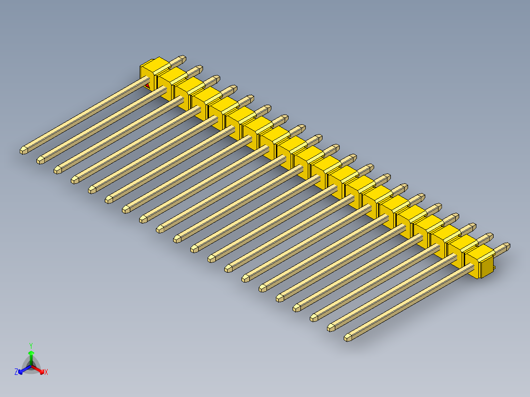 彩色公头100mil（2.54mm）系列-DS1021_yellow_1x20p_100mil_Type19_rev1.0正等轴测图