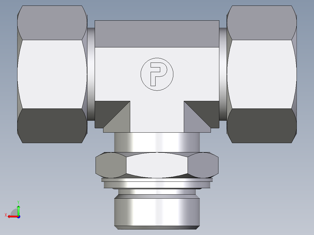卡套式工业通用硬管接头EO_Adjustable_locknut_branch_tee_TEE25ZSMCF后视图