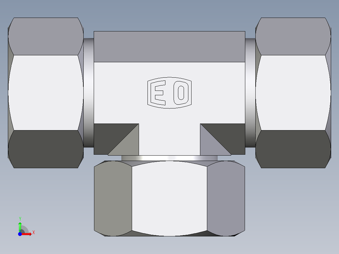 卡套式工业通用硬管接头EO_Swivel_nut_branch_tee_ET30S71前视图