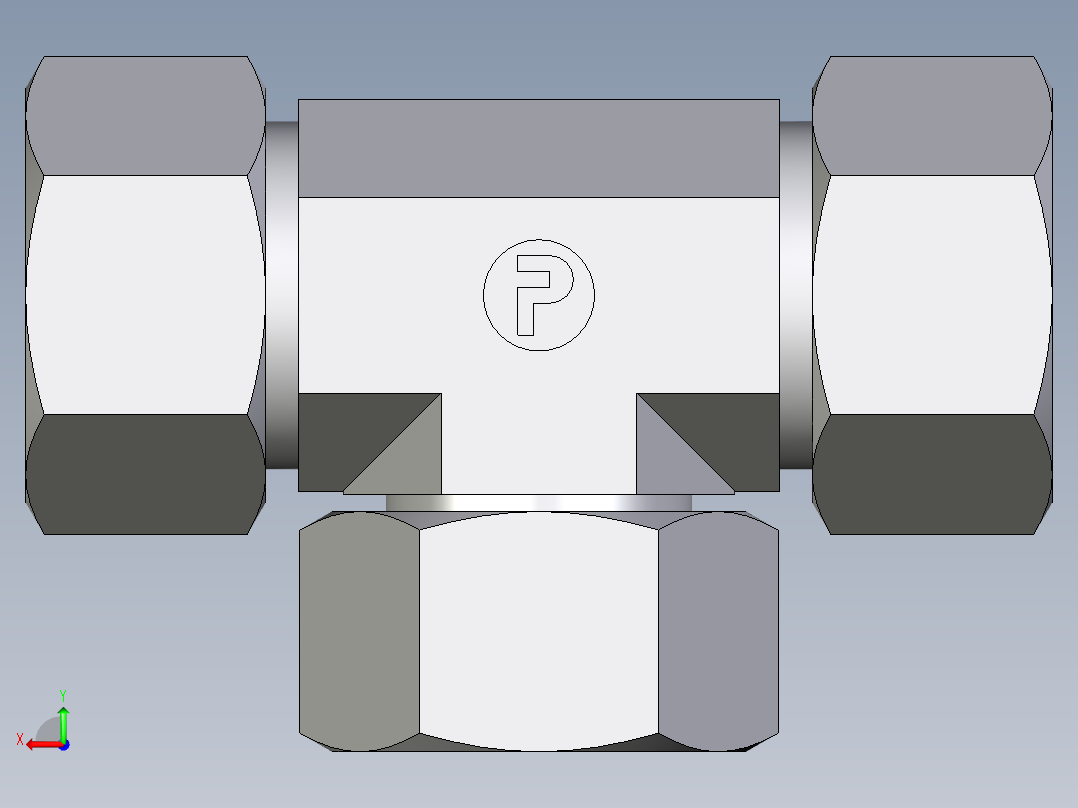 卡套式工业通用硬管接头EO_Swivel_nut_branch_tee_ET30S71后视图
