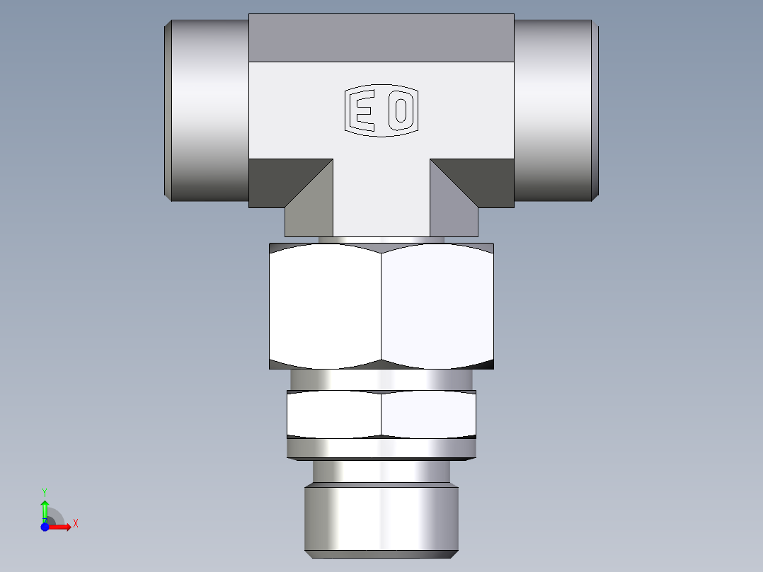 卡套式工业通用硬管接头EO_Assembled_adjustable_standpipe_branch_tee_EVT18LMOMD71前视图