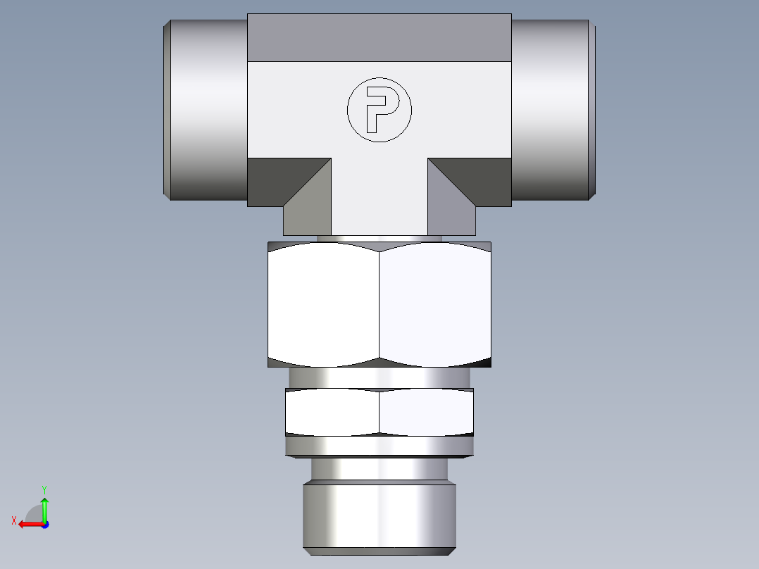 卡套式工业通用硬管接头EO_Assembled_adjustable_standpipe_branch_tee_EVT18LMOMD71后视图