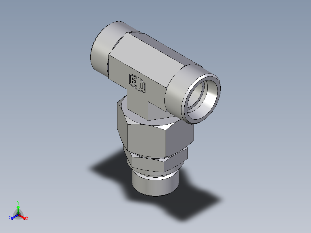 卡套式工业通用硬管接头EO_Assembled_adjustable_standpipe_branch_tee_EVT18LMOMD71正等轴测图