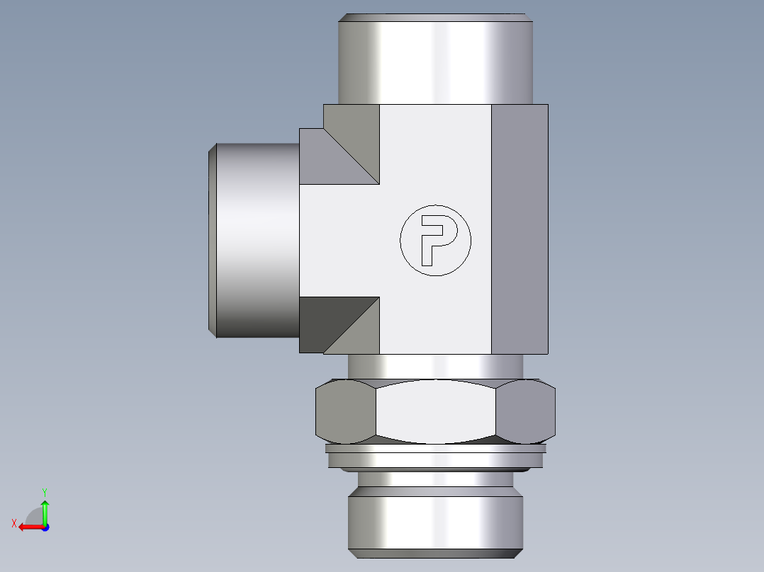 卡套式工业通用硬管接头EO_Adjustable_locknut_run_tee_LEE22LM27x2OMDCF后视图