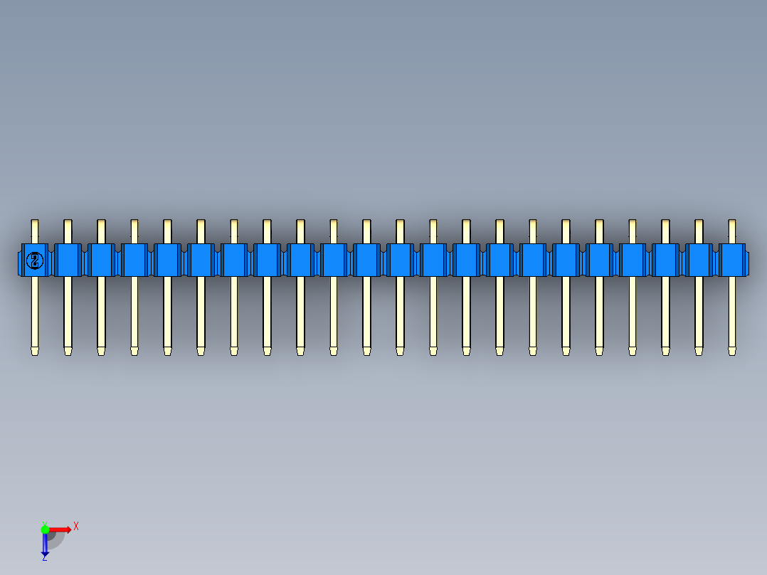 彩色公排针 100mil 2.54mm 系列-DS1022_blue_1x22p_100mil_TypeD_rev1.0俯视图