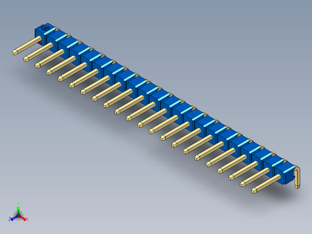 彩色公排针 100mil 2.54mm 系列-DS1022_blue_1x22p_100mil_TypeD_rev1.0正等轴测图