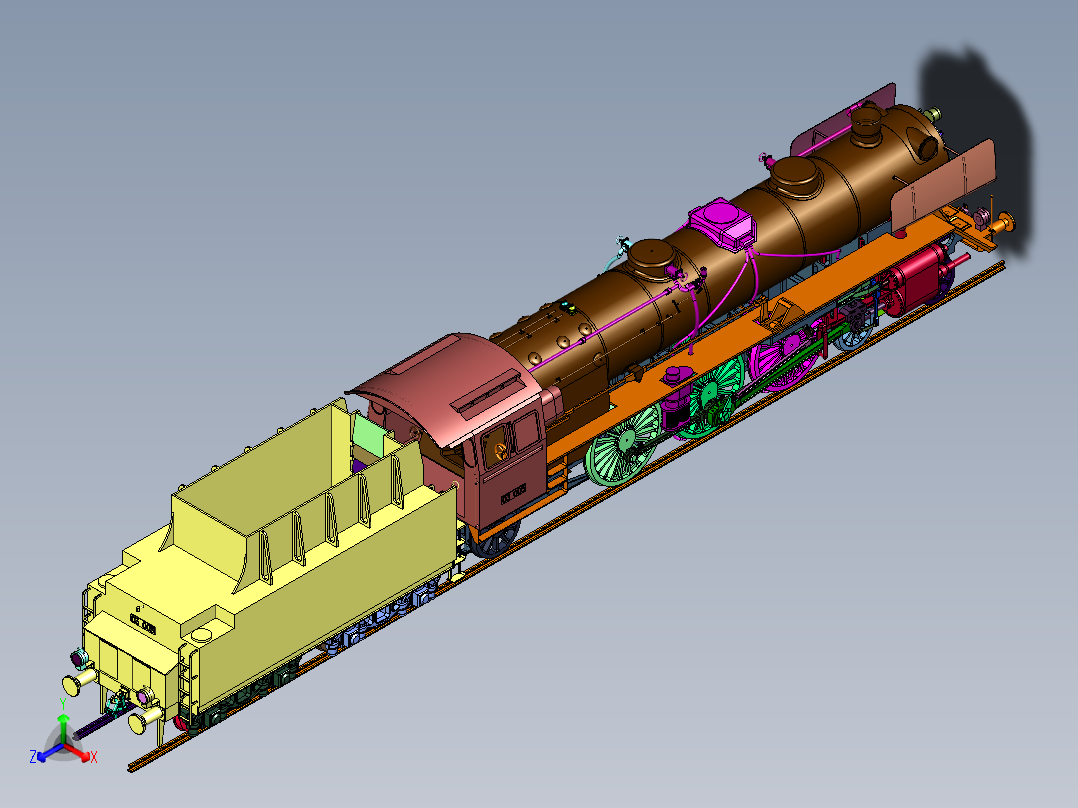 德意志国铁路03型蒸汽机车正等轴测图