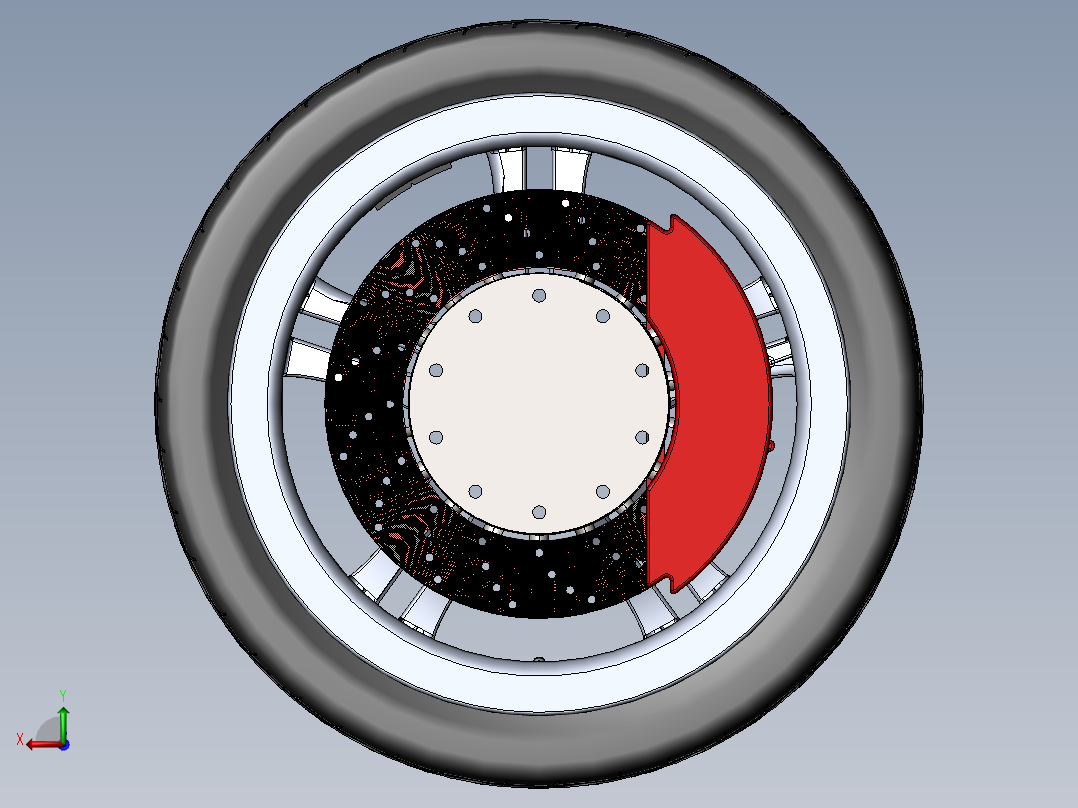 奥迪前轮组件后视图