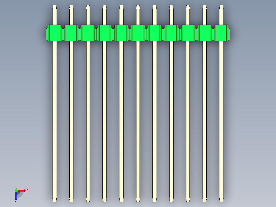 彩色公头100mil（2.54mm）系列-DS1021_green_1x11p_100mil_Type43_rev1.0俯视图