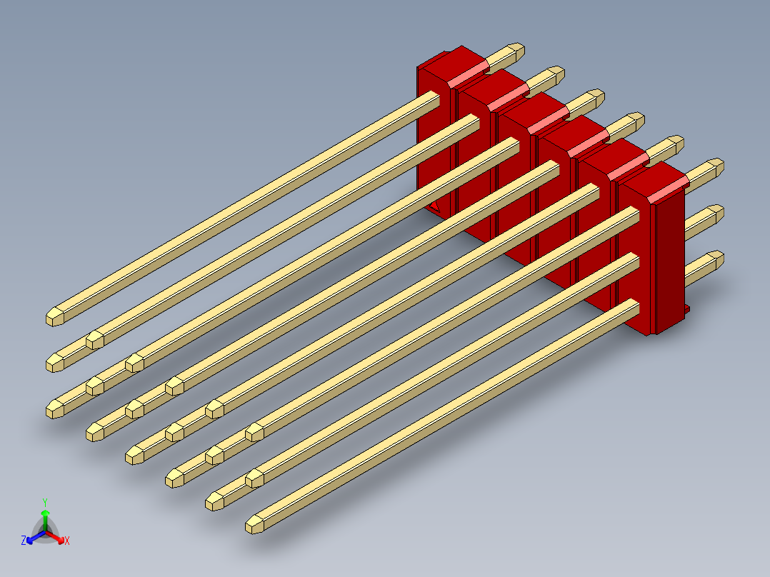 彩色公头100mil（2.54mm）系列-DS1021_red_3x06p_100mil_Type43_rev1.0正等轴测图