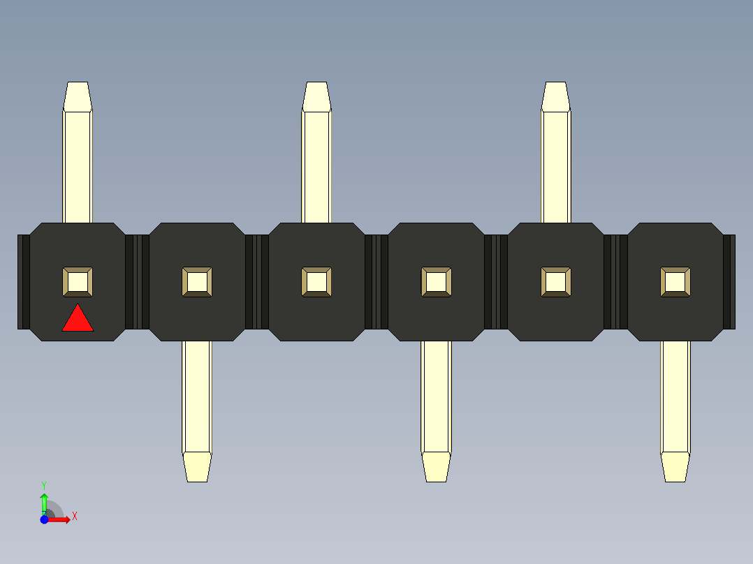 彩色公排针 100mil 2.54mm 系列-DS1022_black_06p_100mil_Type_SMT_R1_rev1.0前视图