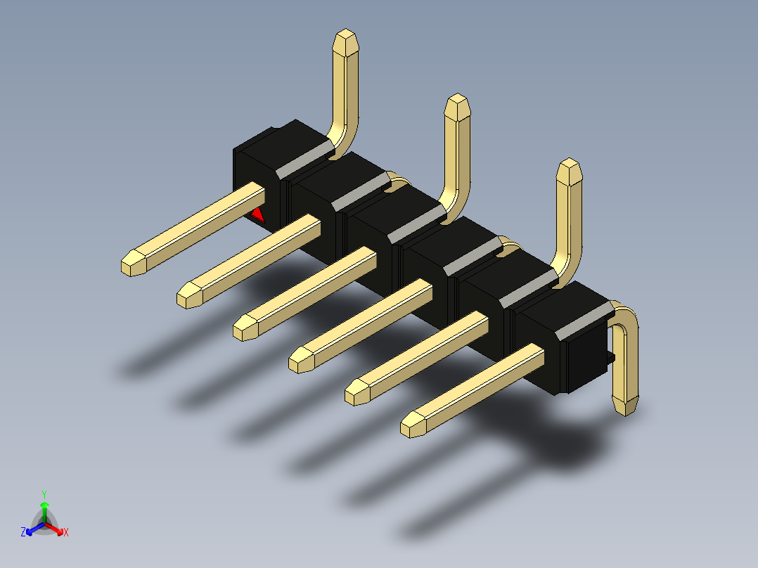 彩色公排针 100mil 2.54mm 系列-DS1022_black_06p_100mil_Type_SMT_R1_rev1.0正等轴测图