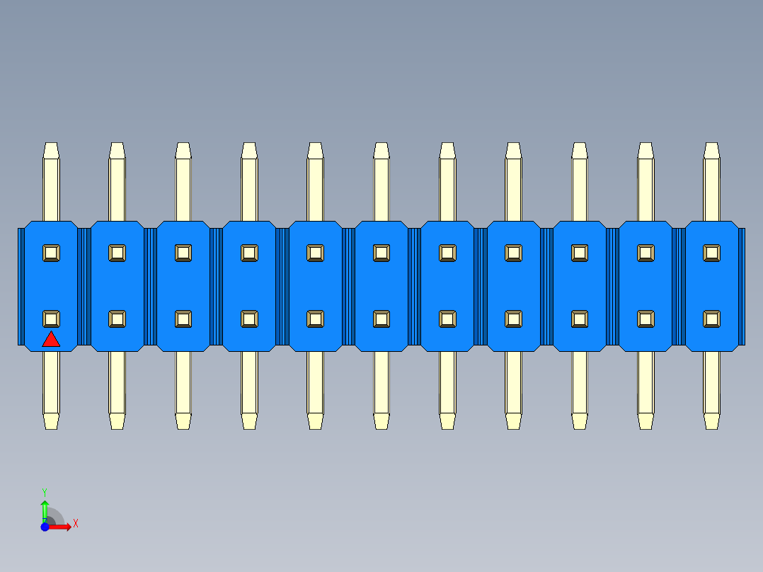 彩色公排针 100mil 2.54mm 系列-DS1022_blue_22p_100mil_TypeSMT_rev1.0前视图