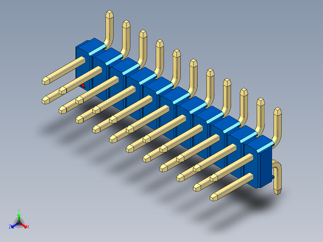 彩色公排针 100mil 2.54mm 系列-DS1022_blue_22p_100mil_TypeSMT_rev1.0正等轴测图