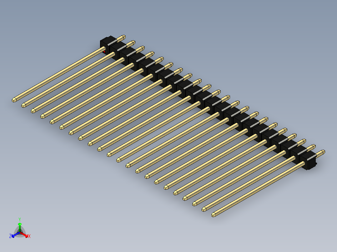 彩色公头100mil（2.54mm）系列-DS1021_black_1x22p_100mil_Type43_rev1.0正等轴测图