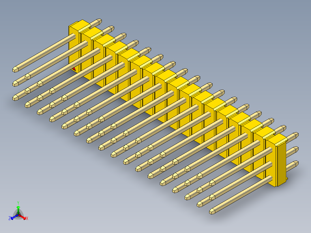 彩色公头100mil（2.54mm）系列-DS1021_yellow_3x17p_100mil_Type5_rev1.0正等轴测图