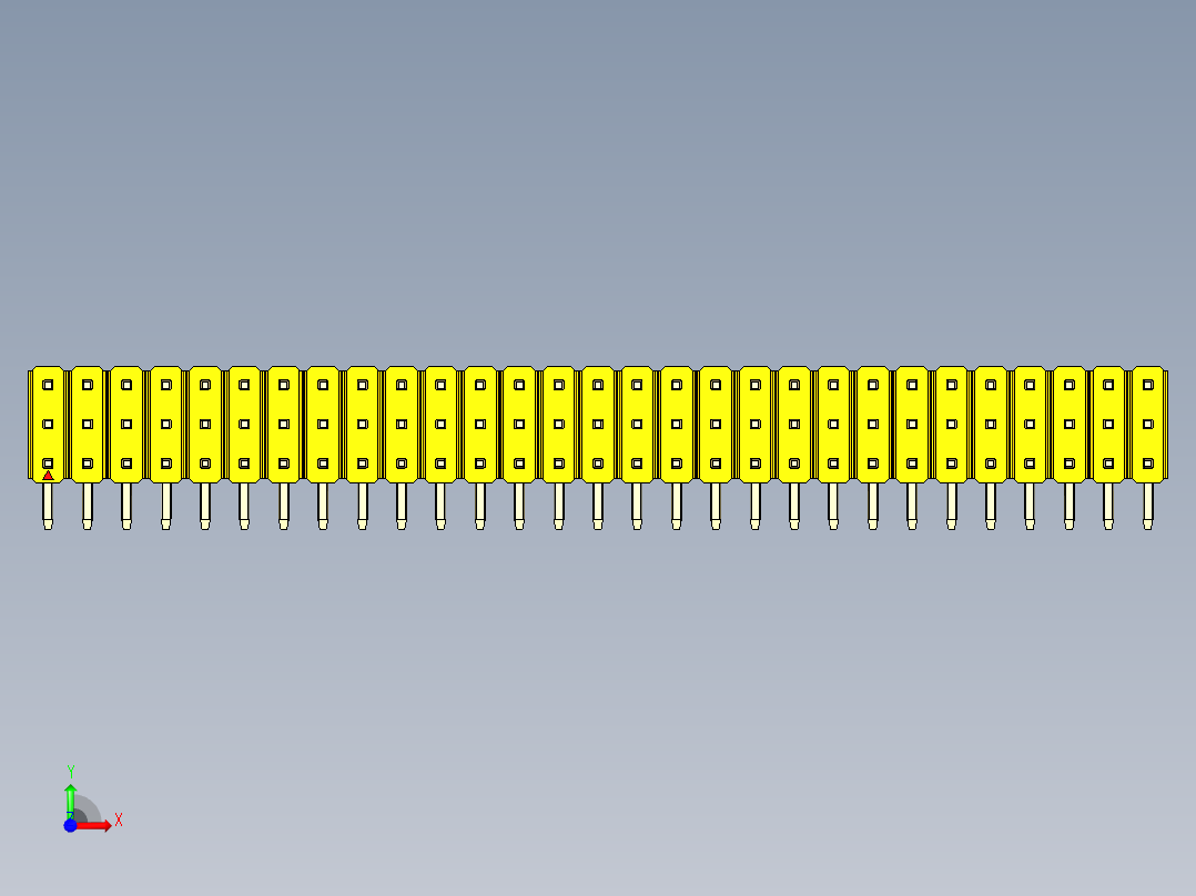 彩色公排针 100mil 2.54mm 系列-DS1022_yellow_3x29p_100mil_TypeD_rev1.0前视图