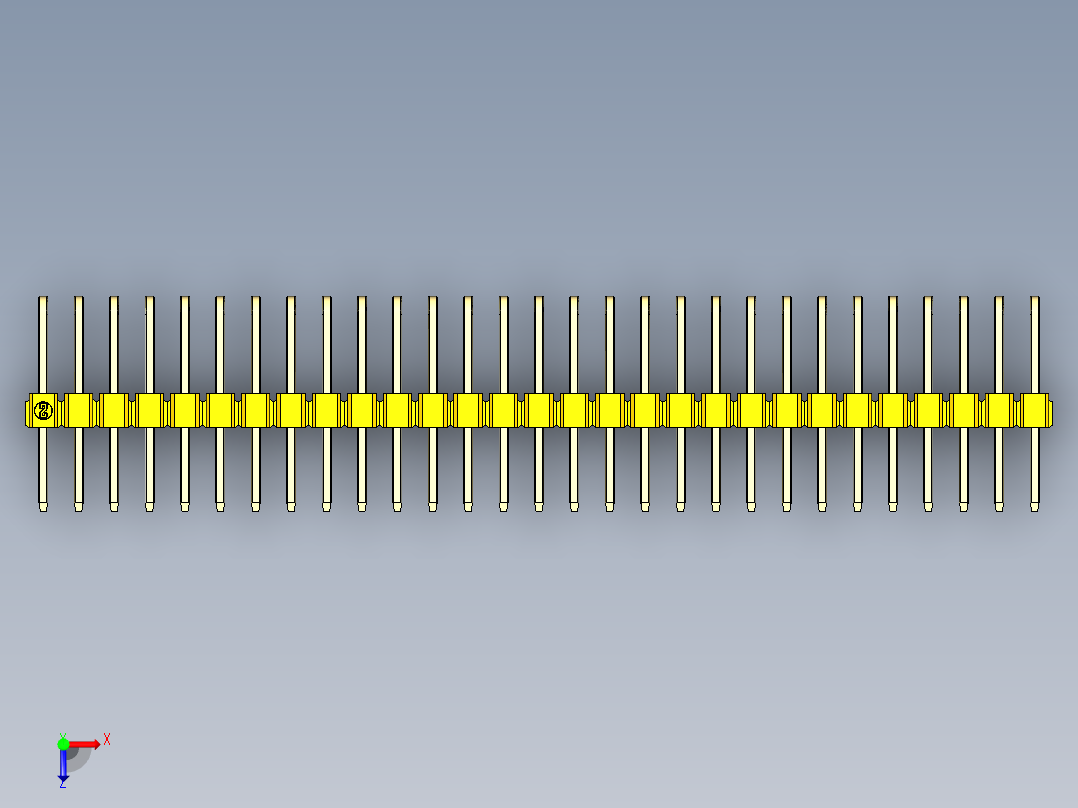 彩色公排针 100mil 2.54mm 系列-DS1022_yellow_3x29p_100mil_TypeD_rev1.0俯视图