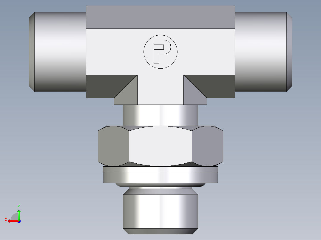卡套式工业通用硬管接头EO_Adjustable_locknut_branch_tee_TEE08LROMDCF后视图